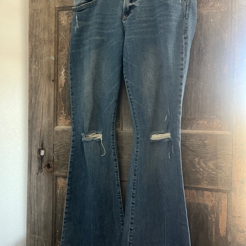 Dear John Blue Flare Wide Leg Jeans with Distressed Details